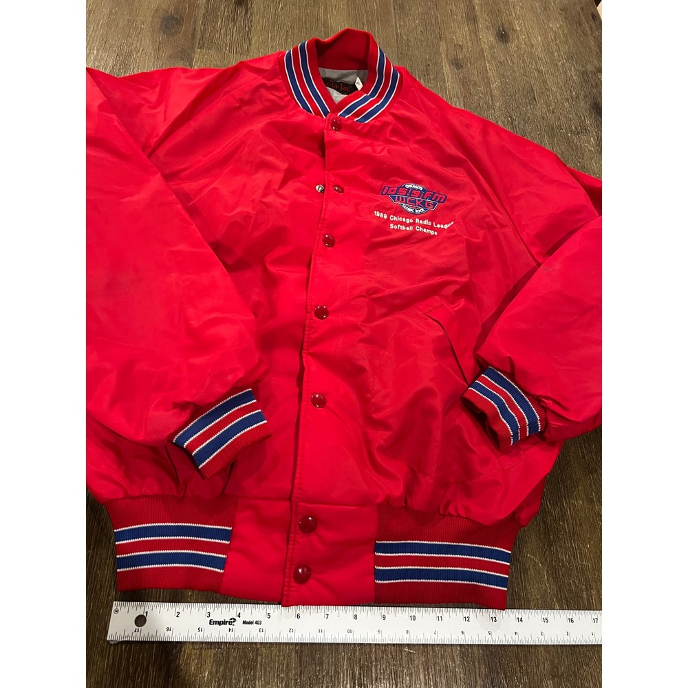 Vintage Pla-Jac Dunbrooke 1989 WCKG Chicago Radio Bomber Jacket Red XL USA Made